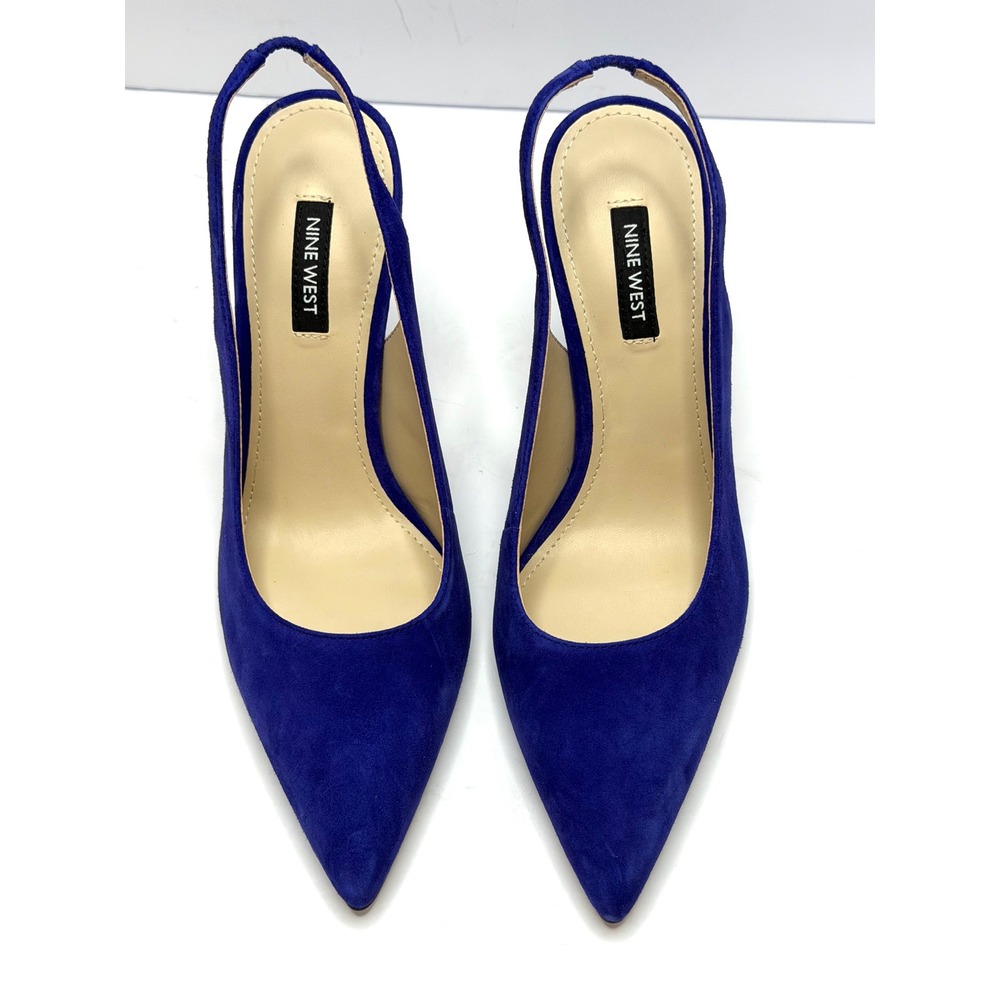 Nine West Women's Feather Slingback Stiletto Pumps Dark Blue 8.5M NWT and BOX - Picture 2 of 11